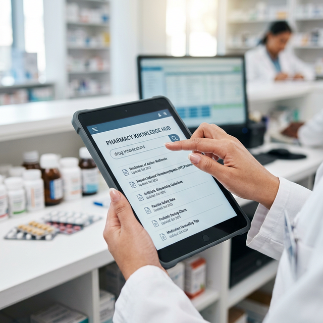 Pharmacist using PhoxWiki on a tablet