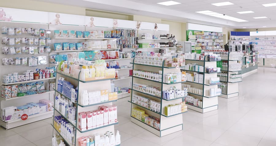 A newly stocked pharmacy floor before opening