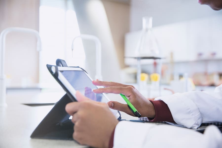 A tablet in use at a laboratory bench
